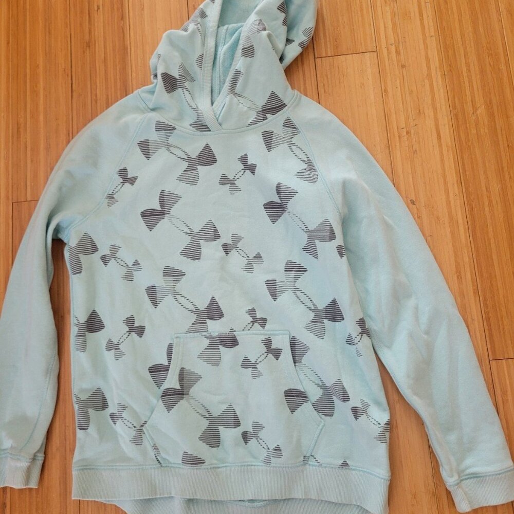Under Armour Hoodie Sweatshirt Pullover Youth Xl Girls Green Logo Print